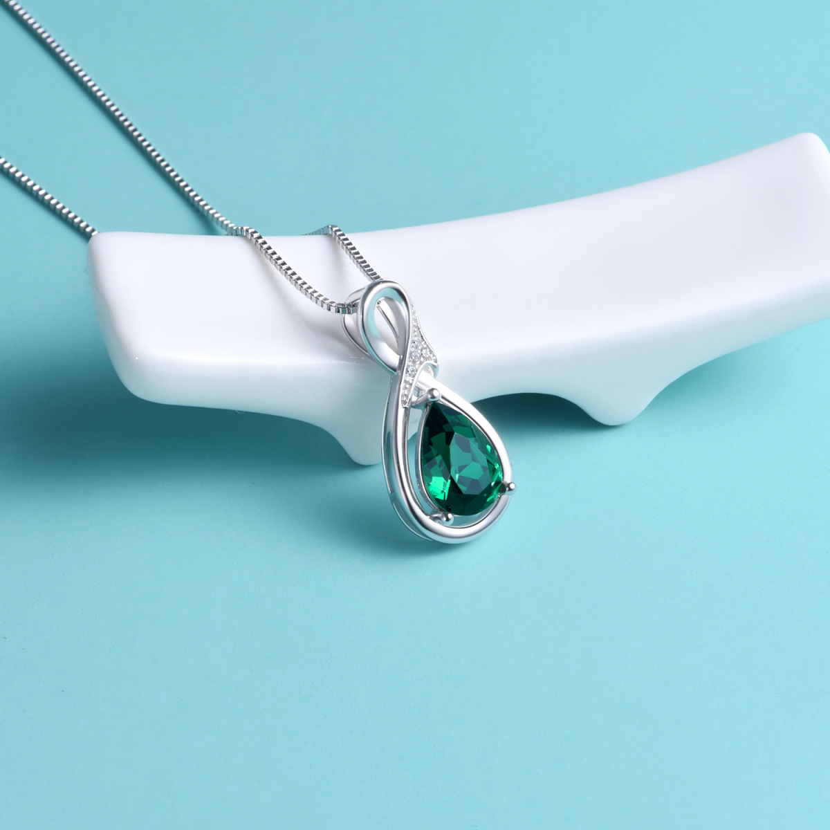 Sterling Zilveren Groene Lab Gemaakte Diamanten Infinity Symbool Ketting voor Vrouwen-4