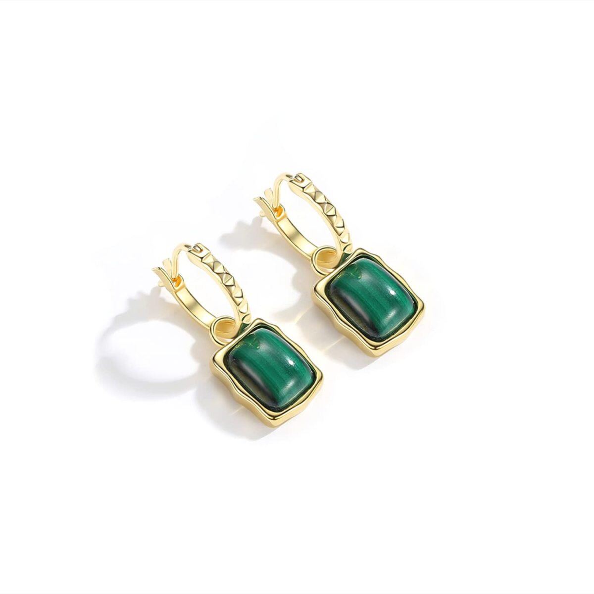 Gold Vermeil Square Malachite Drop Earrings for Women-1