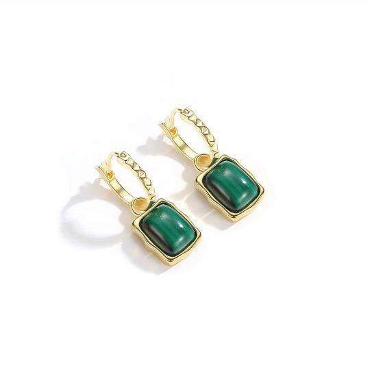 Gold Vermeil Square Malachite Drop Earrings for Women