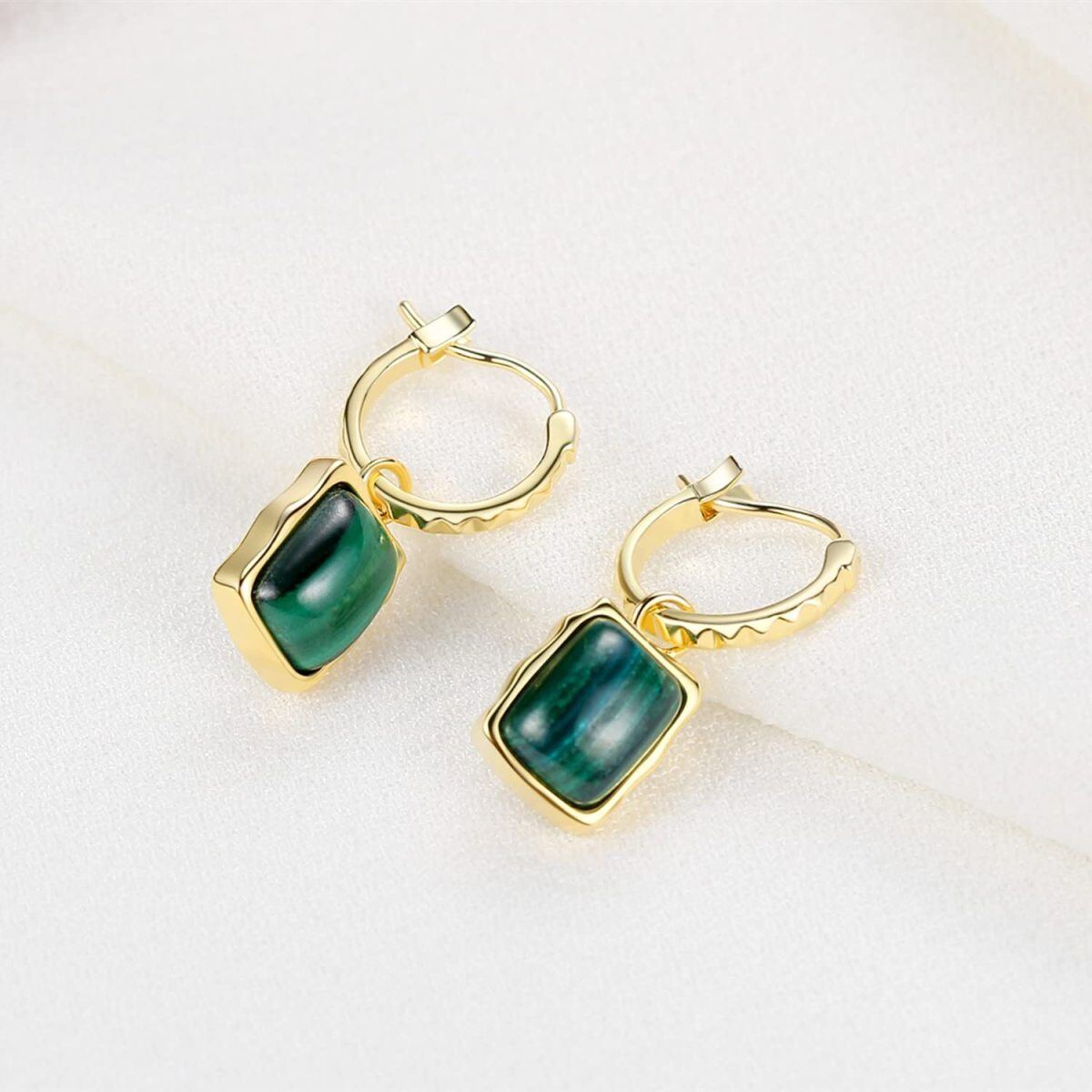 Gold Vermeil Square Malachite Drop Earrings for Women-5