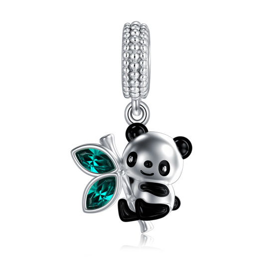 Sterling Silver Green Marquise Crystal Bamboo Panda Dangle Charm for Bracelet