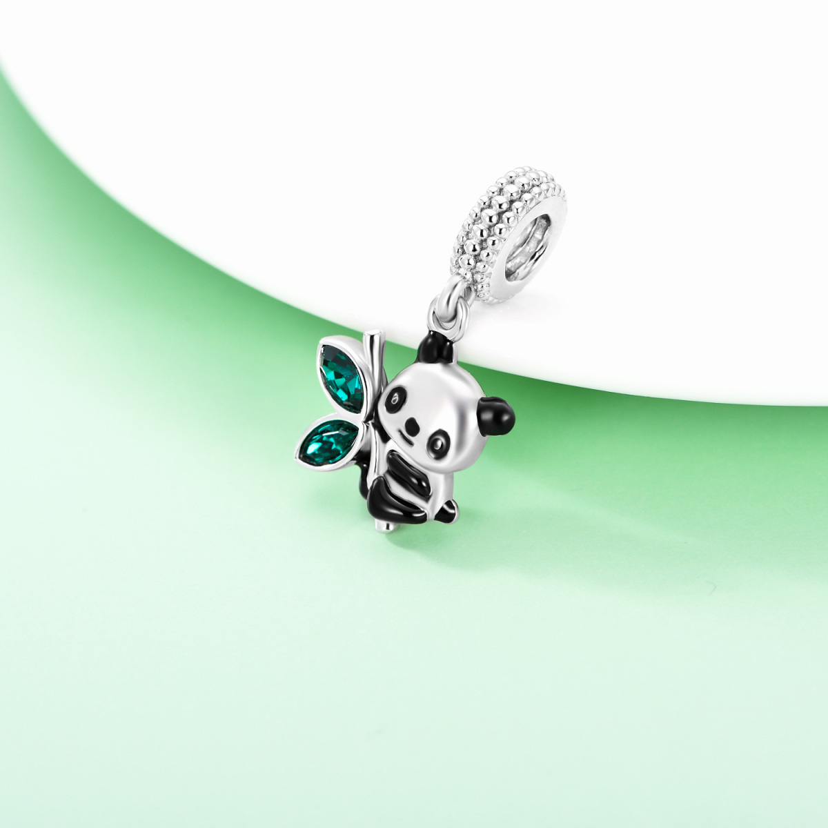 Sterling Silver Green Marquise Crystal Bamboo Panda Dangle Charm for Bracelet-3