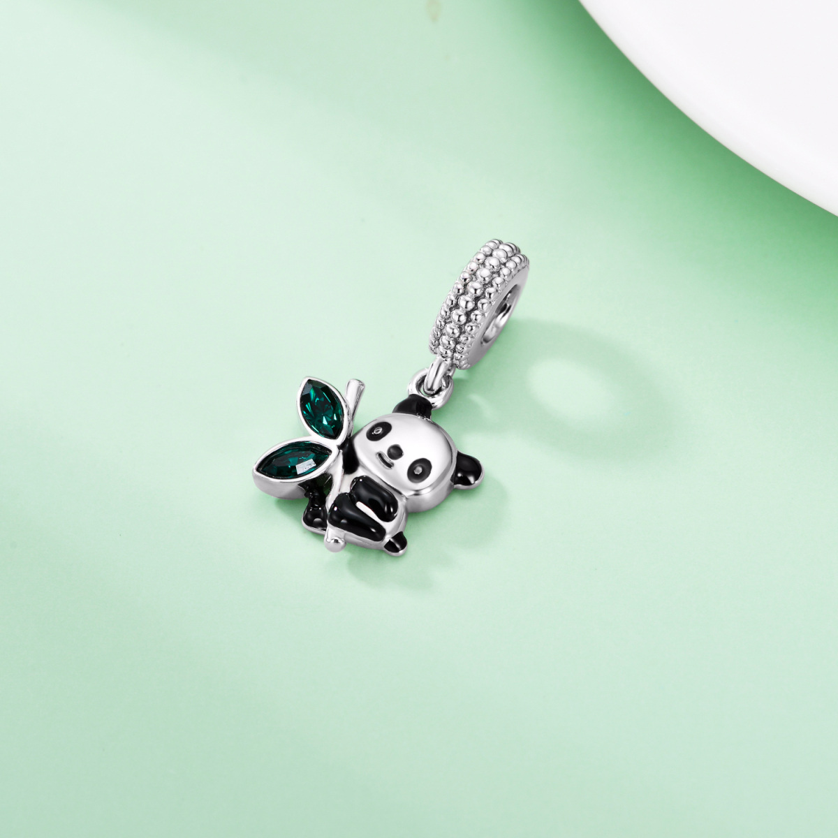 Sterling Silver Green Marquise Crystal Bamboo Panda Dangle Charm for Bracelet-4