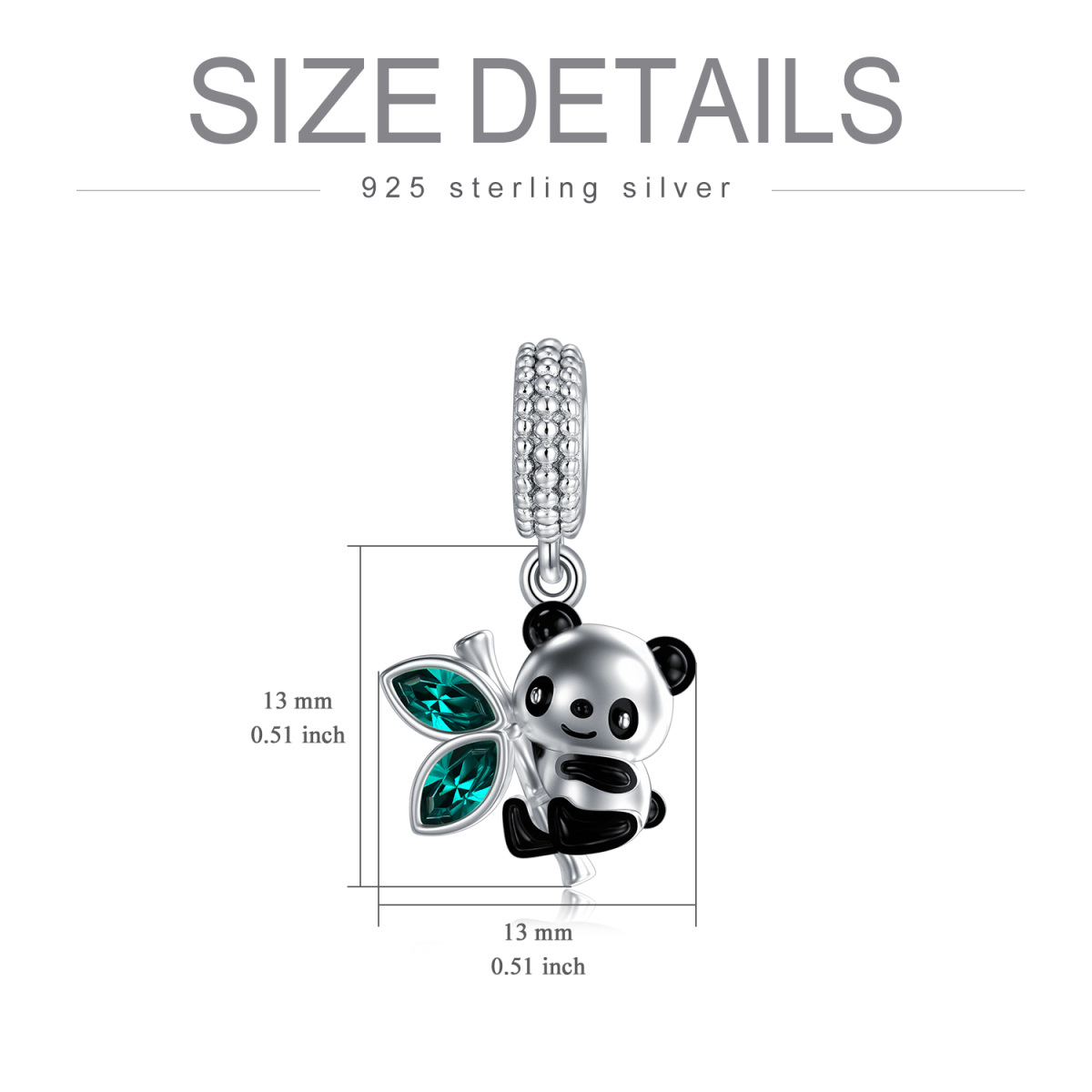 Sterling Silver Green Marquise Crystal Bamboo Panda Dangle Charm for Bracelet-5