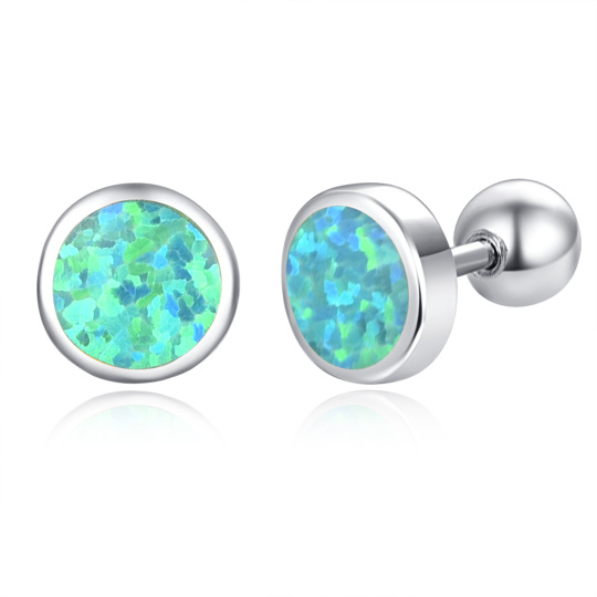 Sterling Silver Green Round Opal Stud Earrings for Women