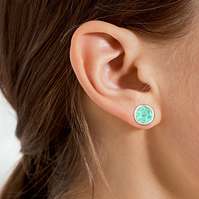 Sterling Silver Green Round Opal Stud Earrings for Women-3