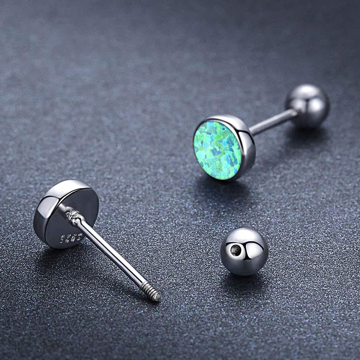 Boucles d'oreilles à tige rondes en argent sterling et opale verte pour femmes-4