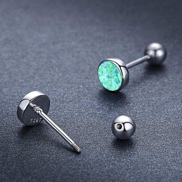 Sterling Silver Green Round Opal Stud Earrings for Women-4