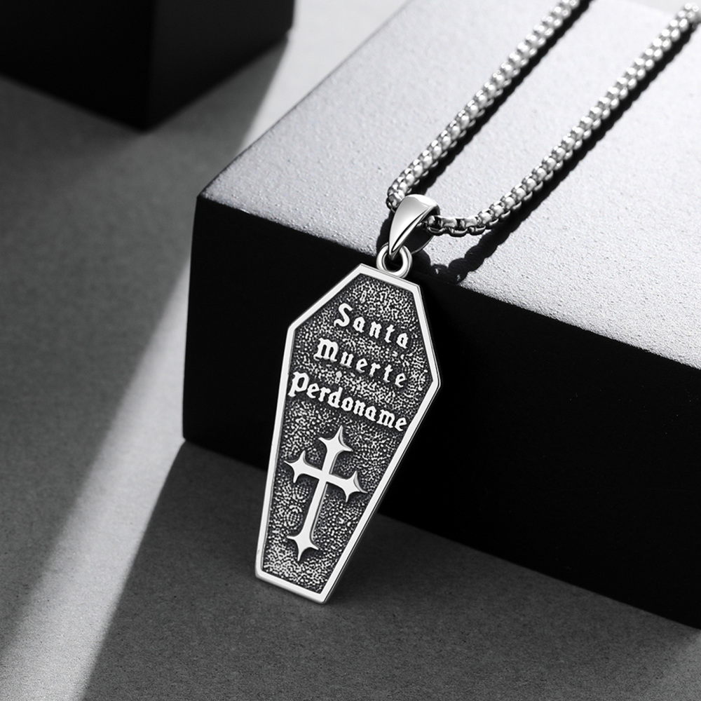 Sterling Silver Grim Reaper & Skull Pendant Necklace with Engraved Word for Men-5