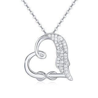 Sterling Silver Cubic Zirconia Feather & Heart Infinity Symbol Necklace for Women-2