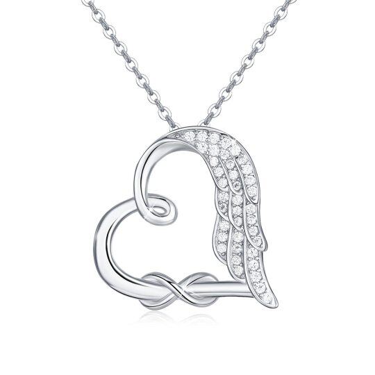 Sterling Silver Cubic Zirconia Feather & Heart Infinity Symbol Necklace for Women