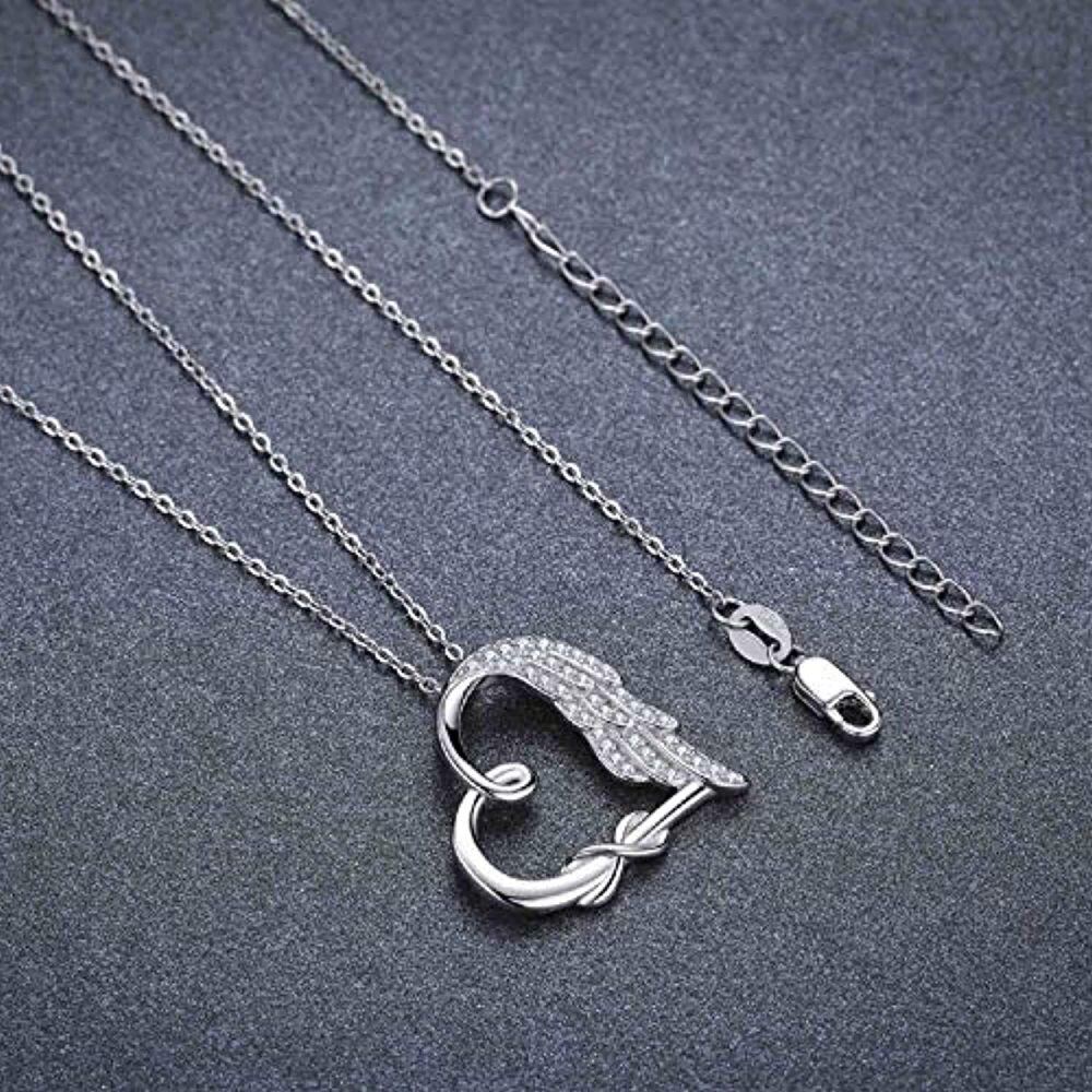 Sterling Silver Cubic Zirconia Feather & Heart Infinity Symbol Necklace for Women-5
