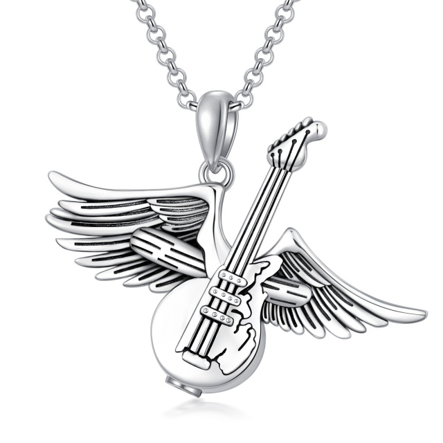 Sterling Silver Guitar & Angel Wing Urn Necklace for Ashes-5