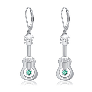 Sterling Silver Cubic Zirconia Guitar Lever-back Earrings-26