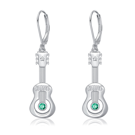 Sterling Silver Cubic Zirconia Guitar Lever-back Earrings