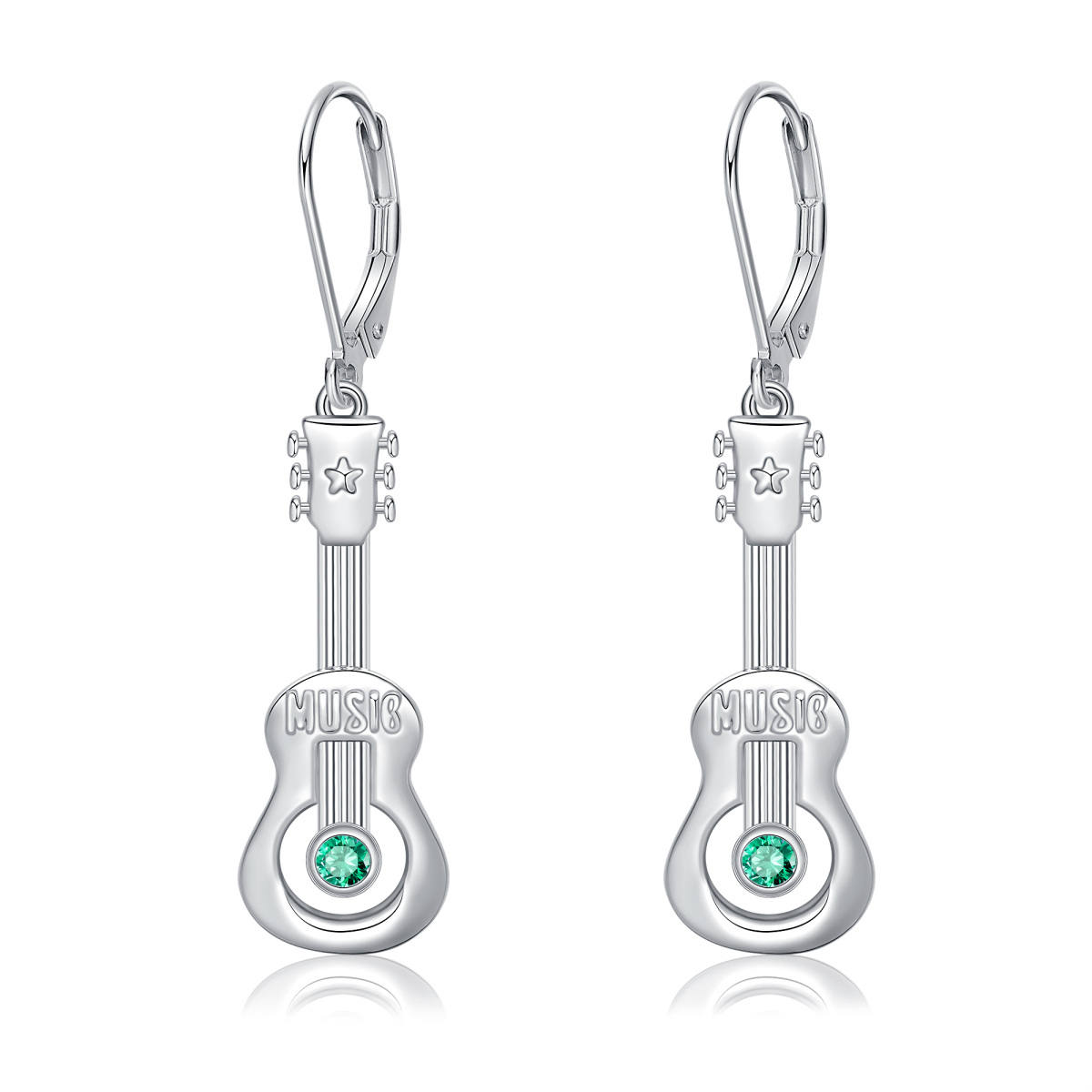 Sterling Silver Cubic Zirconia Guitar Lever-back Earrings-3