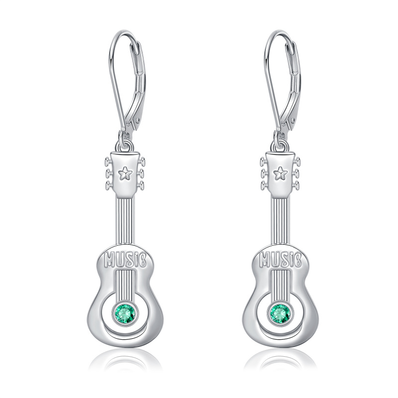 Sterling Silver Cubic Zirconia Guitar Lever-back Earrings-19