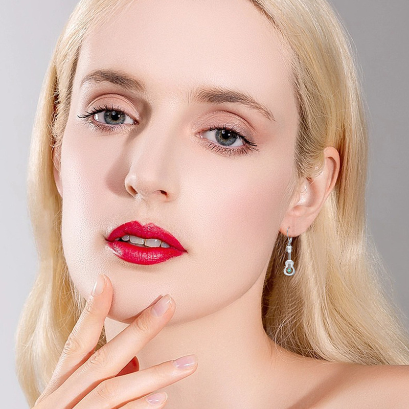 Brincos de prata esterlina com zircónias cúbicas para guitarra-2