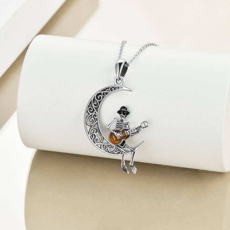 Collier pendentif guitare crâne de lune en argent sterling pour meilleur ami-3