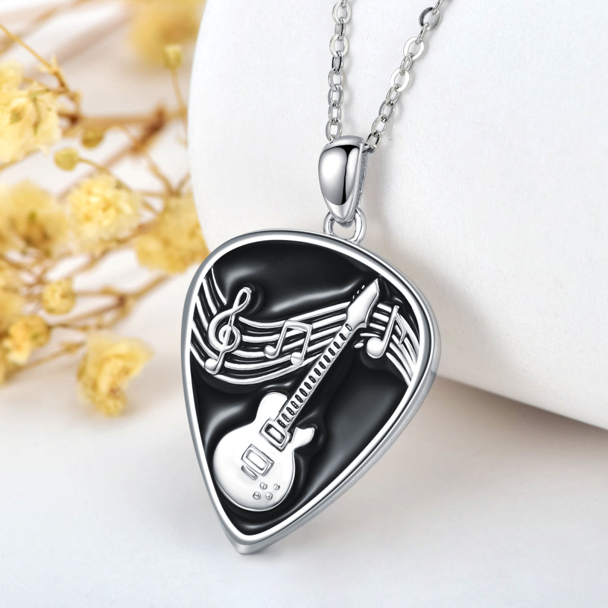 Sterling Silver Guitar Pendant Necklace-3