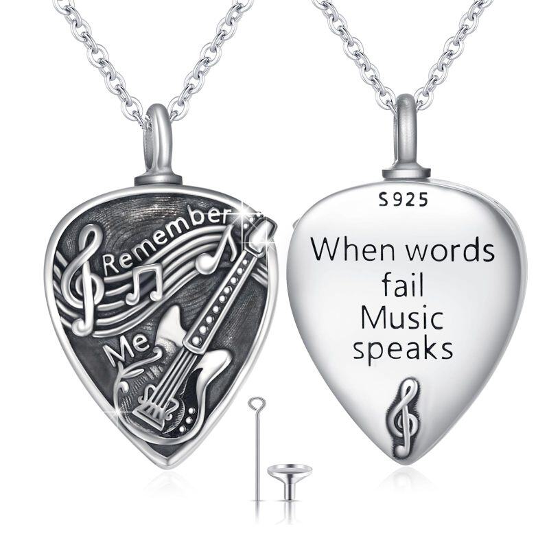 Sterling Silver Guitar Remember Me Cremation Urn Necklace for Ashes