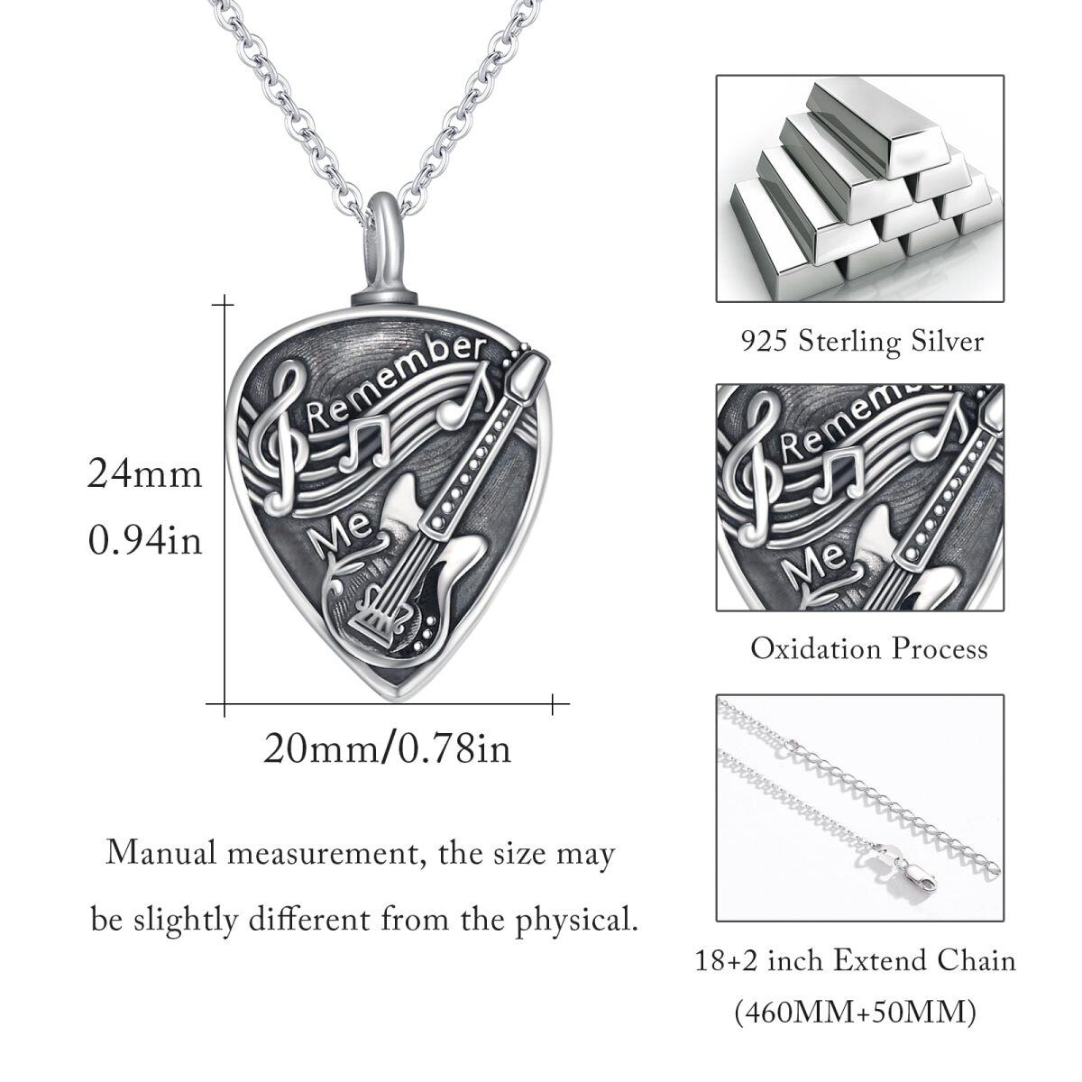 Sterling Silver Guitar Remember Me Cremation Urn Necklace for Ashes-5