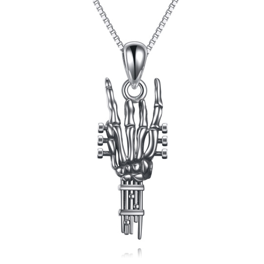 Collana con ciondolo a forma di chitarra e scheletro in argento sterling