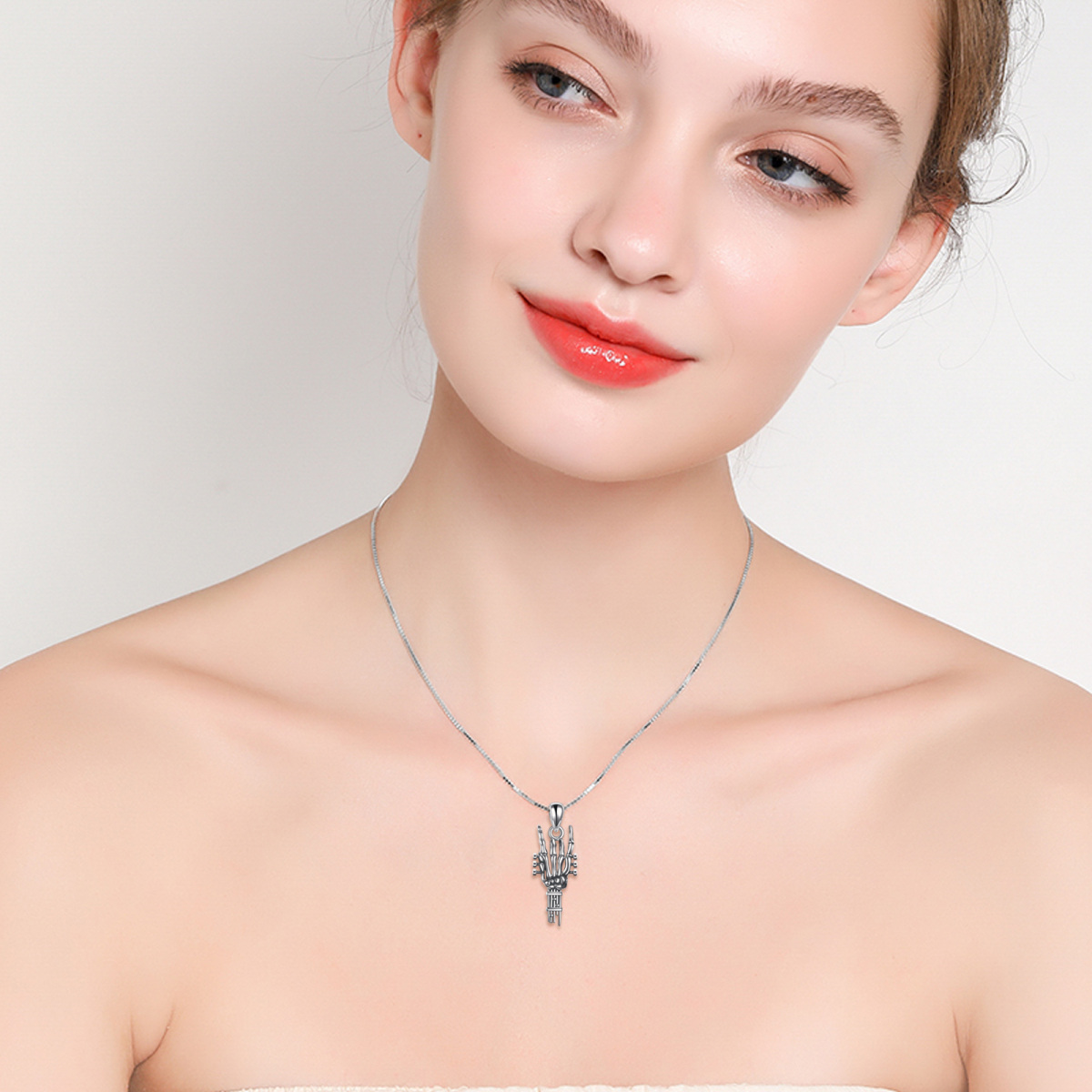 Collier en argent sterling avec pendentif guitare et squelette-2