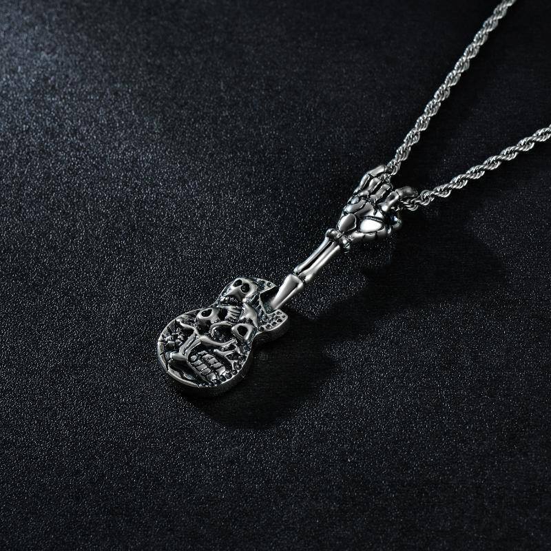 Collier en argent sterling avec pendentif guitare et crâne-4