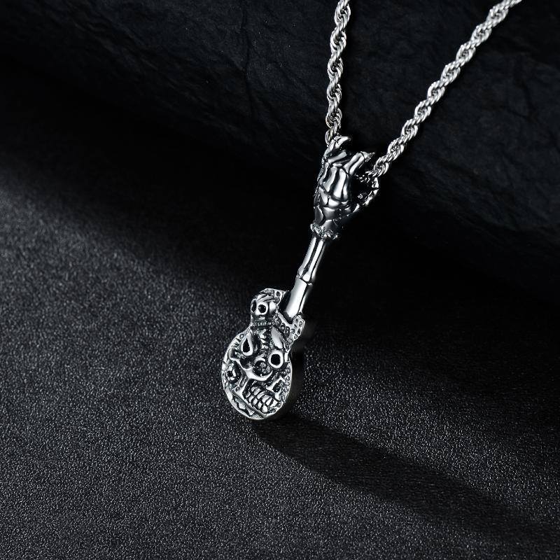 Collier en argent sterling avec pendentif guitare et crâne-6