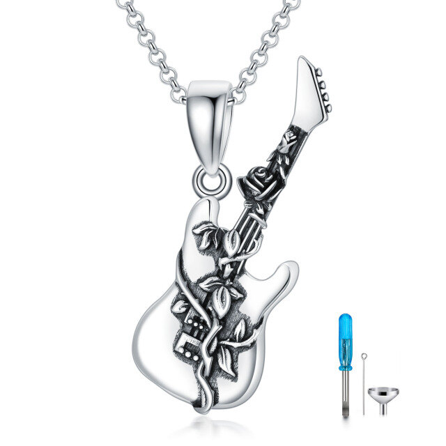 Sterling zilver met zwarte rhodium gitaar urn ketting voor as