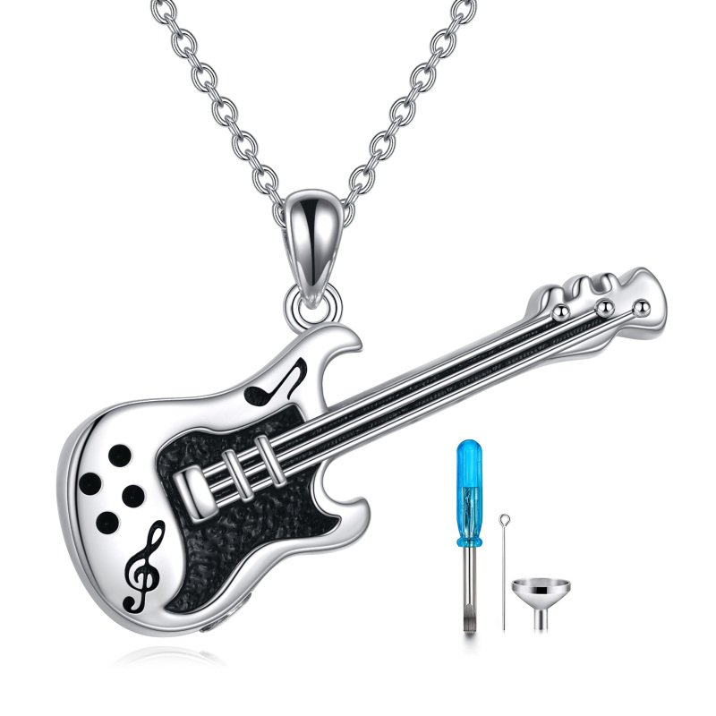 Sterling Silver Guitar Urn Necklace for Ashes with Engraved Word-5