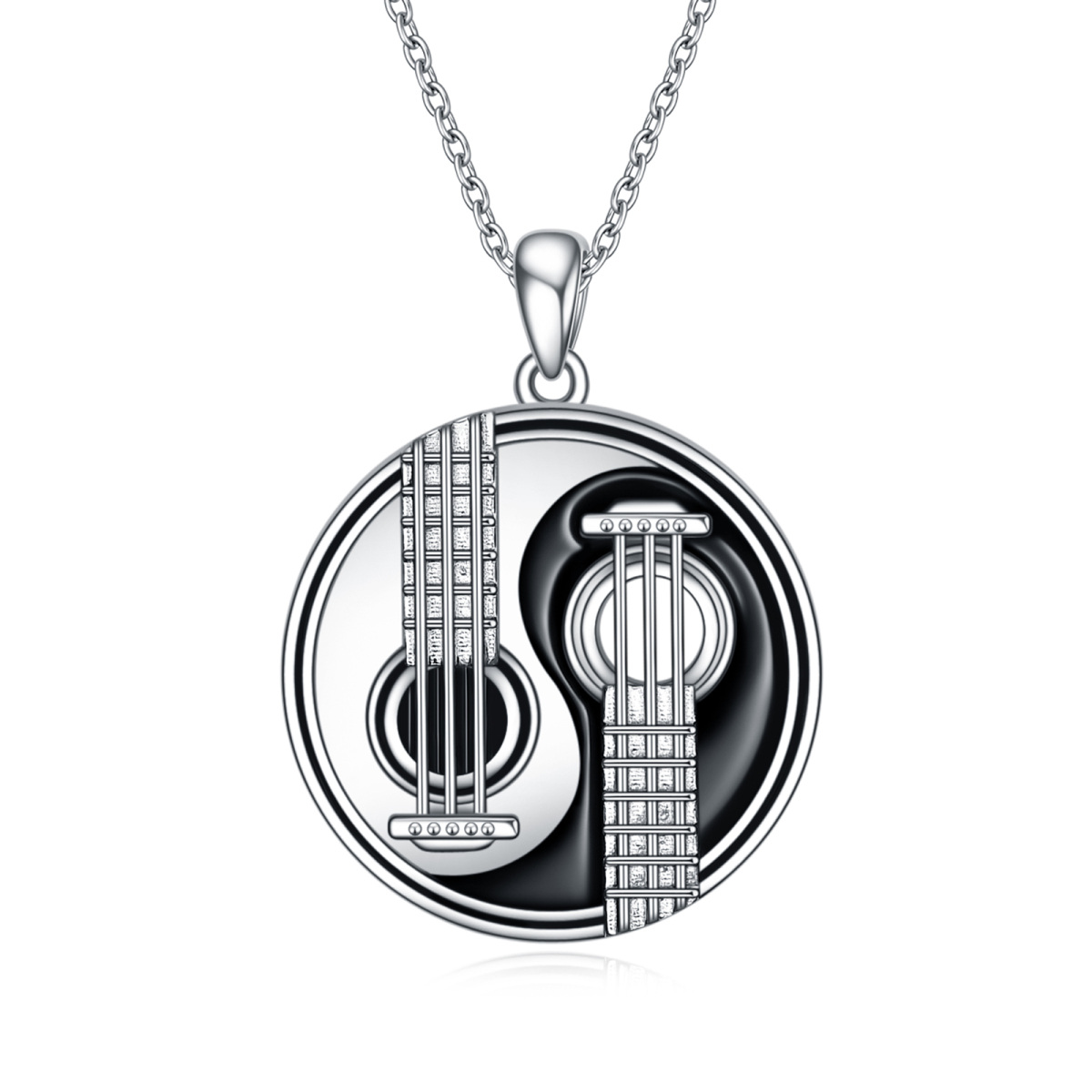 Sterling Silber Gitarre & Yin Yang-Anhänger Halskette-1