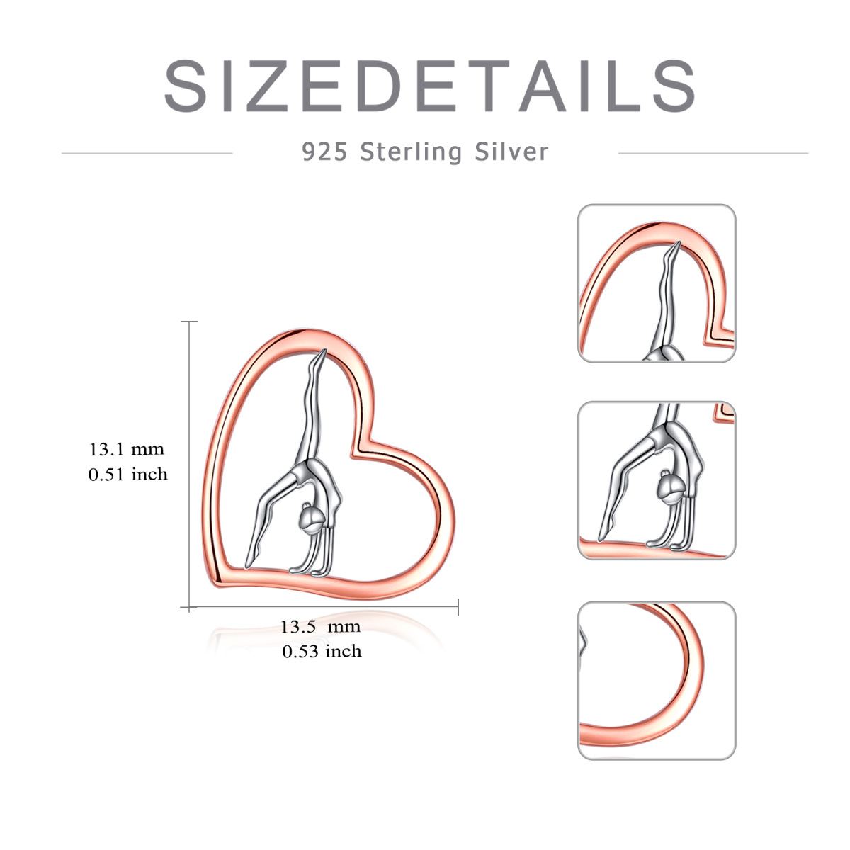 Sterling Silber zweifarbige Gymnastik & Herz Ohrstecker-3