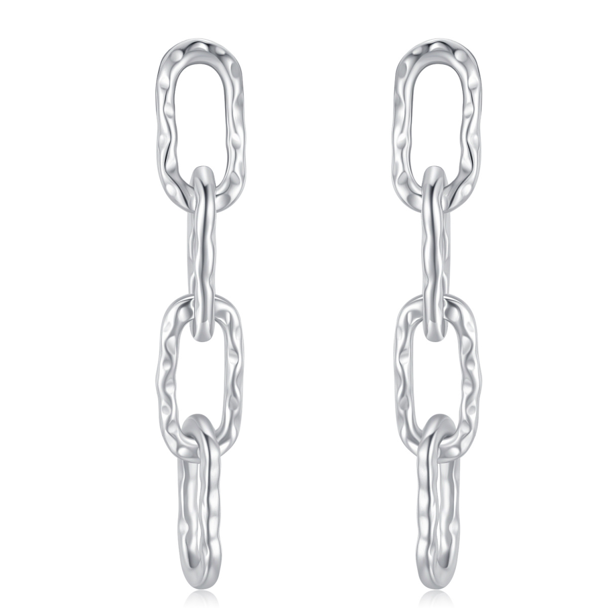 Sterling Silver Hammered Chain Link Drop Earrings for Women-1