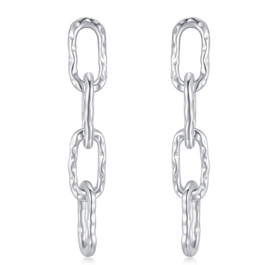 Sterling Silver Hammered Chain Link Drop Earrings for Women