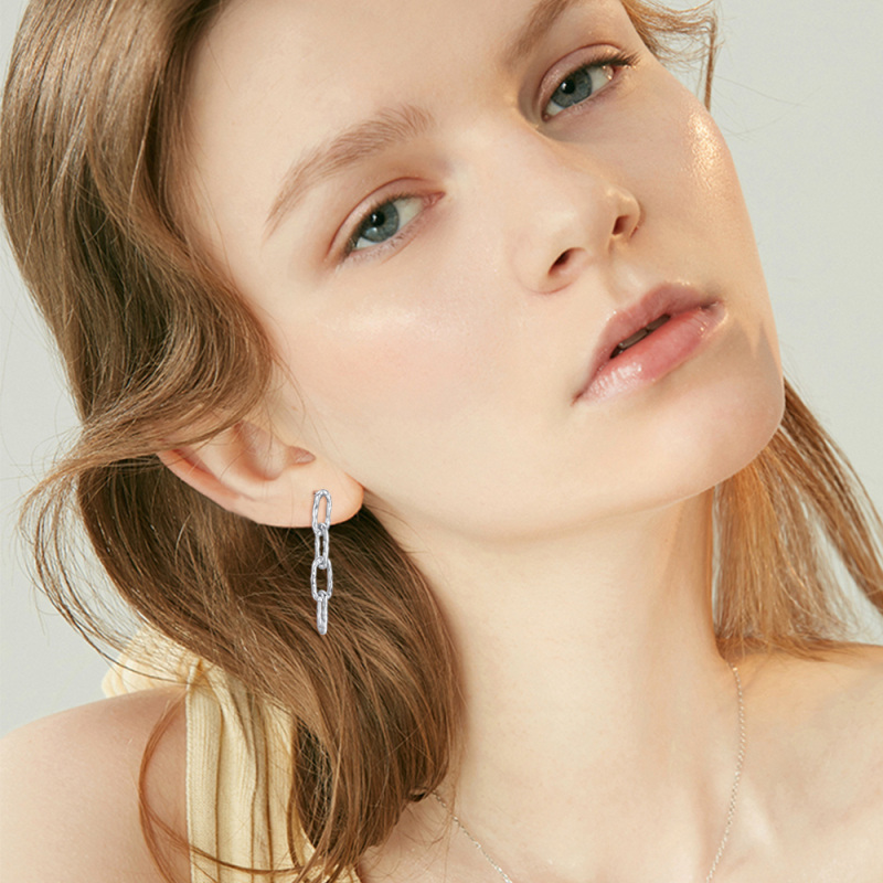 Brincos de gota de corrente martelada de prata esterlina para mulheres-2