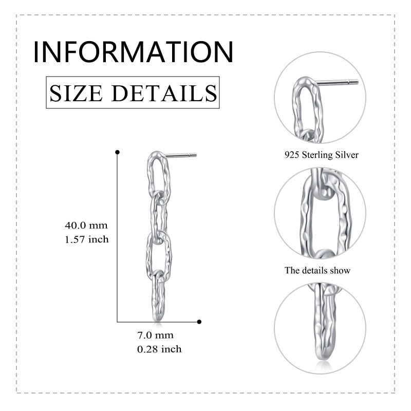 Brincos de gota de corrente martelada de prata esterlina para mulheres-5