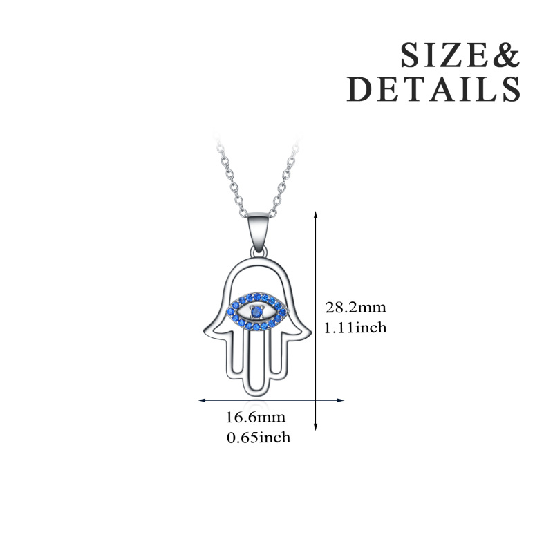 Sterling Silver Blue Cubic Zirconia Evil Eye Hamsa Hand Necklace for Women Men-5