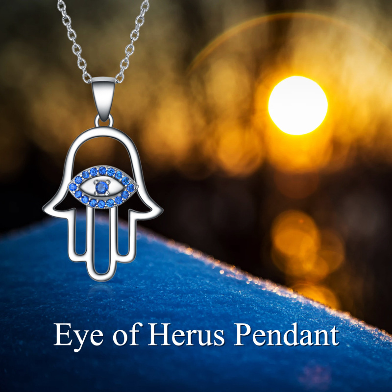 Sterling Silver Blue Cubic Zirconia Evil Eye Hamsa Hand Necklace for Women Men-6