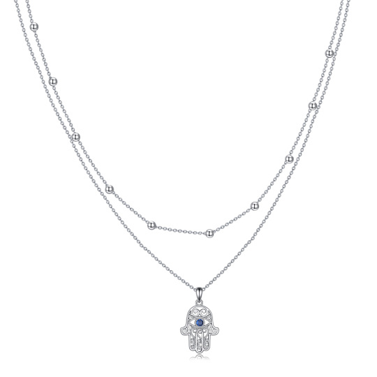 Collana a strati con Hamsa in argento sterling e zirconi cubici