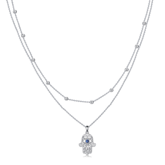 Collana a strati con Hamsa in argento sterling e zirconi cubici-1