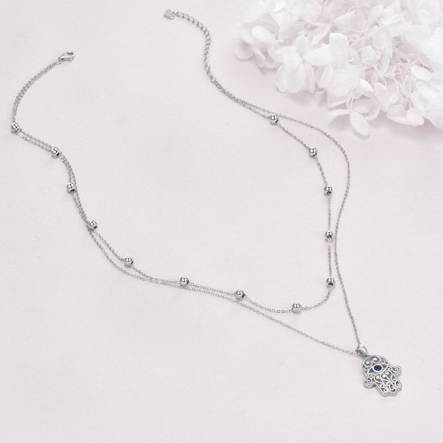 Collana a strati con Hamsa in argento sterling e zirconi cubici-4