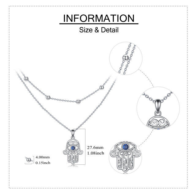 Sterling Silber Zirkonia Hamsa Hand mehrreihige Halskette-5