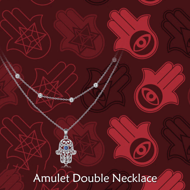 Collana a strati con Hamsa in argento sterling e zirconi cubici-6