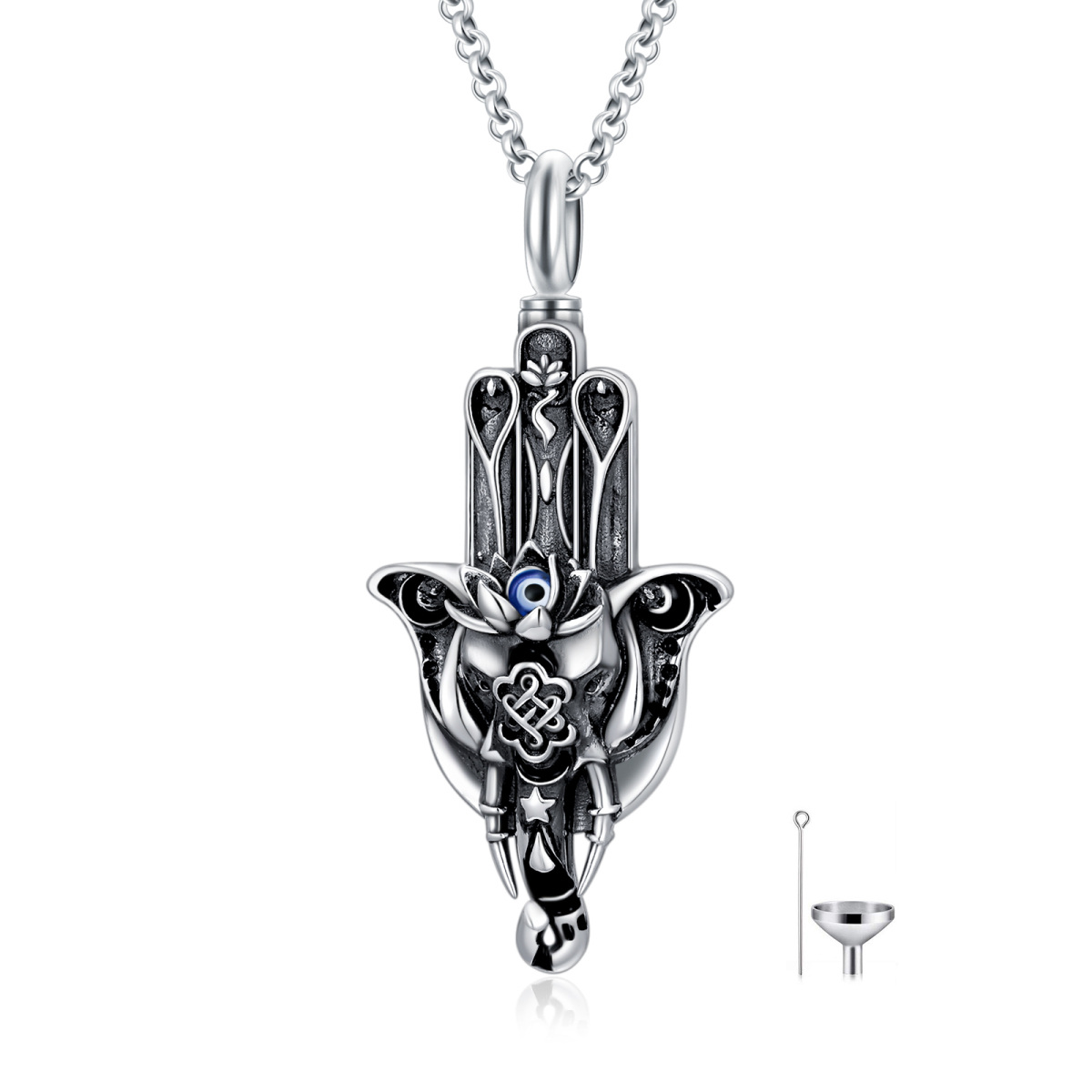 Collier d'urne à main de Hamsa en argent sterling pour cendres-1