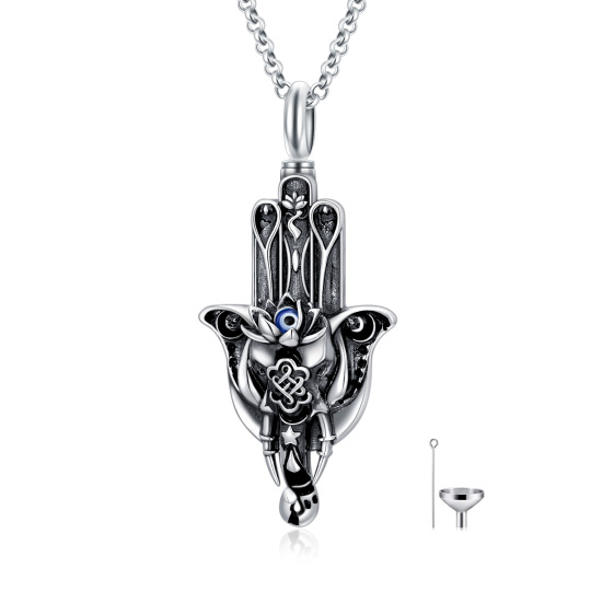 Collana con urna a mano in argento sterling Hamsa per le ceneri