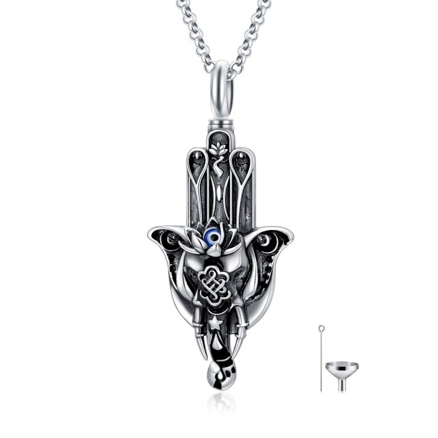 Collana con urna a mano in argento sterling Hamsa per le ceneri-1