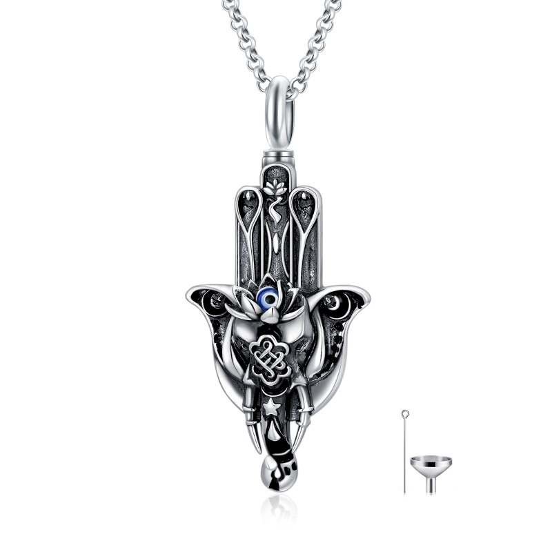 Sterling Silver Hamsa Hand Urn Necklace for Ashes-3