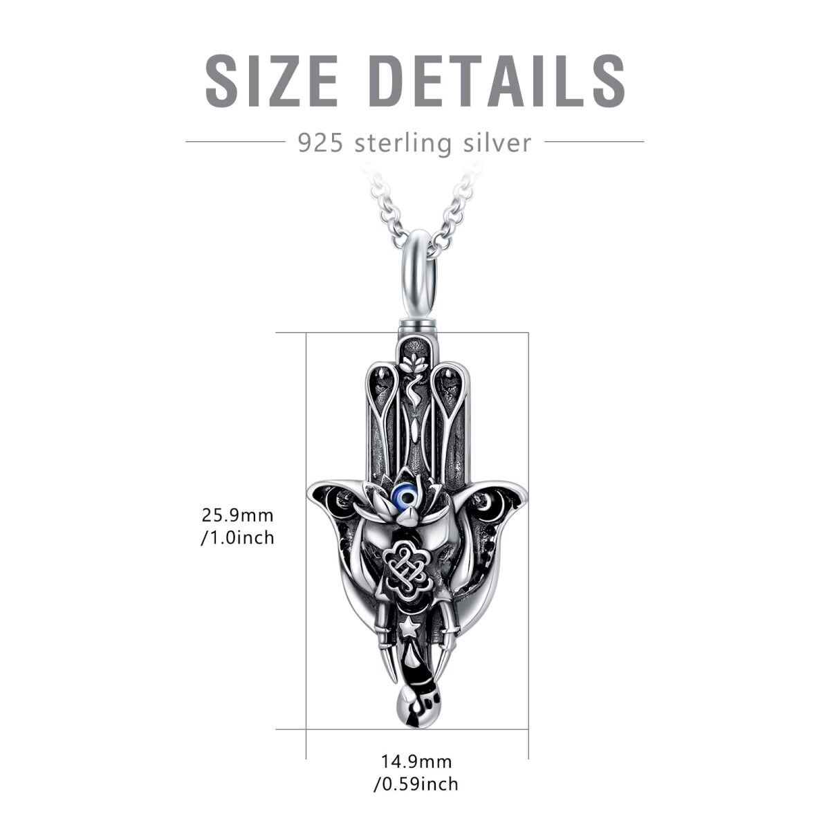 Sterling Silver Hamsa Hand Urn Necklace for Ashes-3